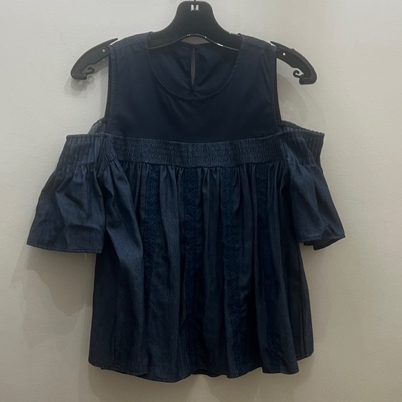 Why Dress Tops - Elegant Navy Off-Shoulder Blouse
